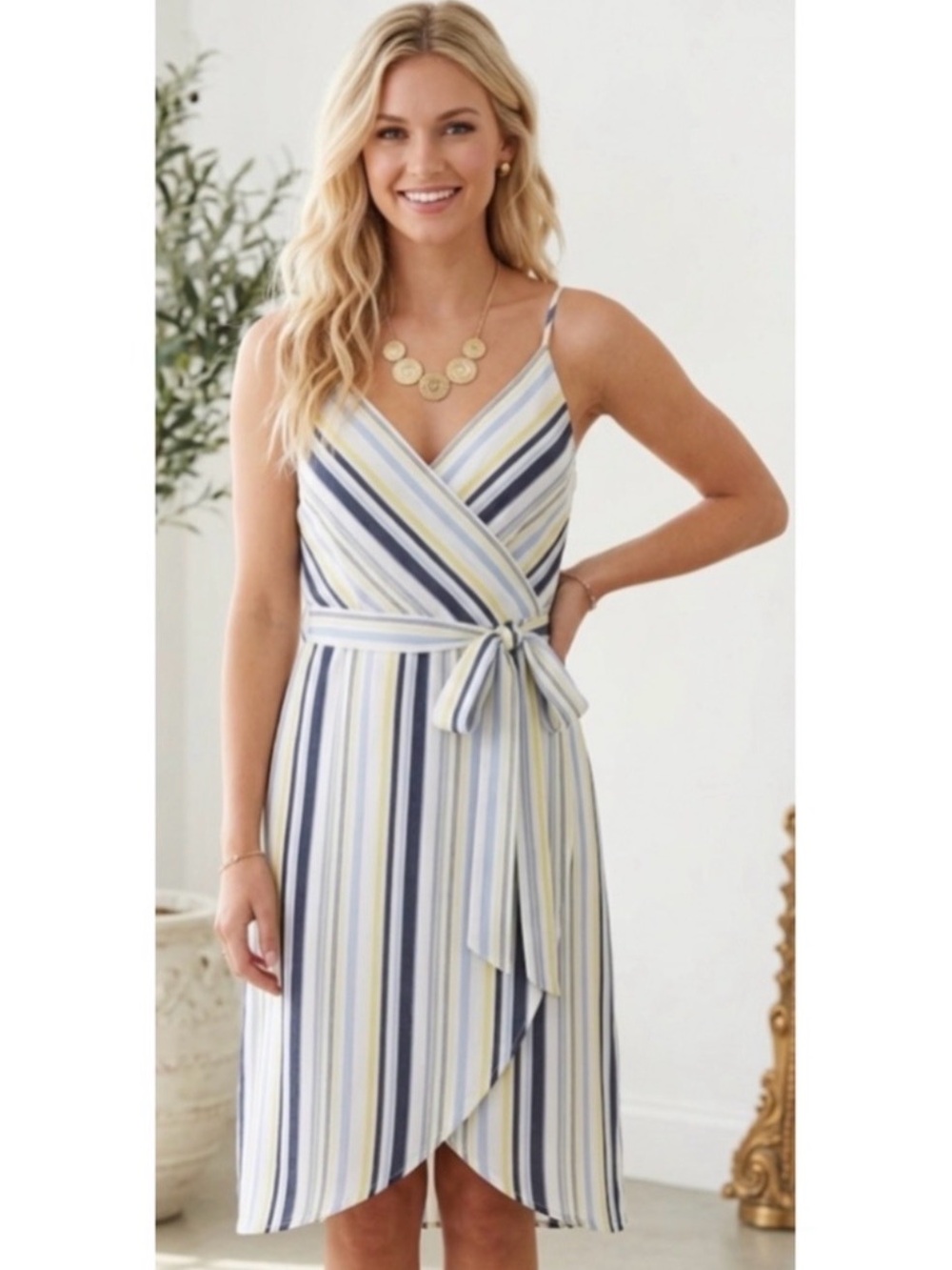 2 for $30 sale: Loft petites blue, yellow and white striped wrap dress - 6P